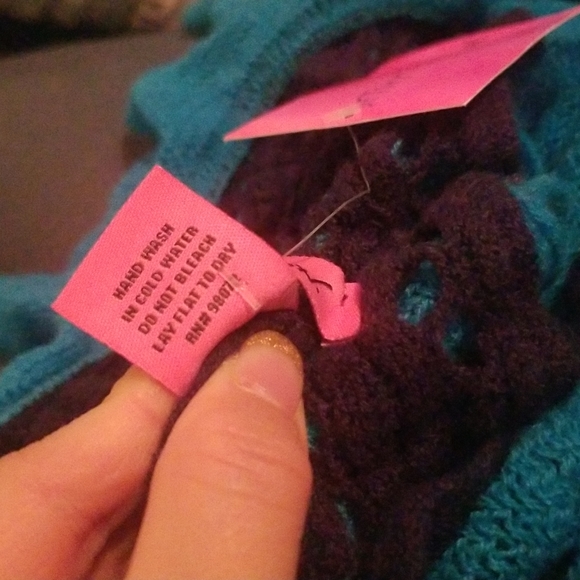 New Betsey Johnson Blue Crochet knit double loop scarf - Picture 3 of 5